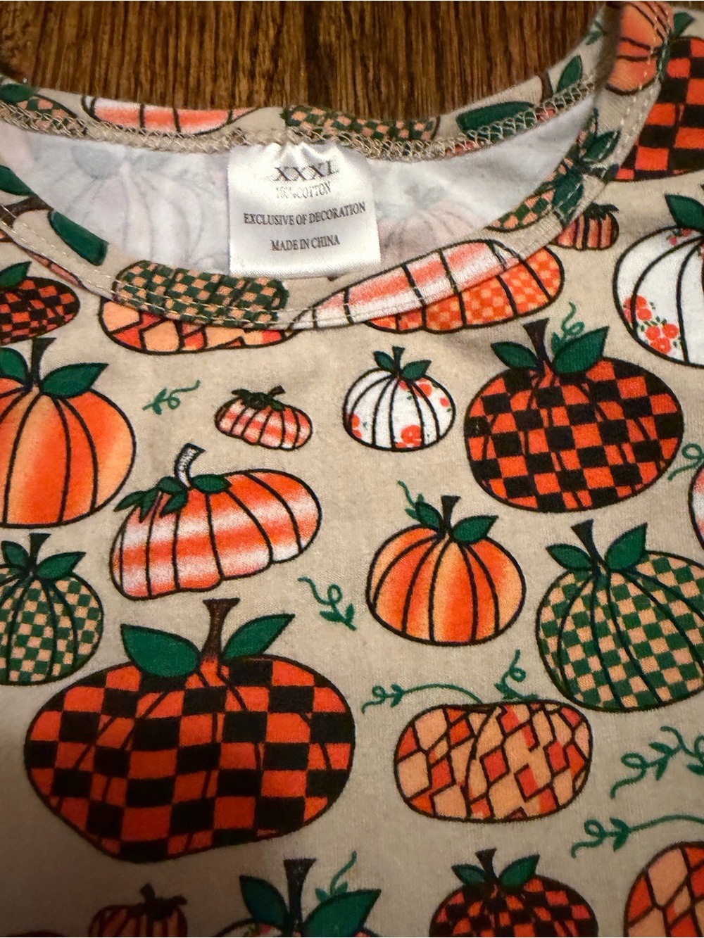 Girls' Pumpkin Print Long-Sleeve Dress - Biege & Orange - Picture 3 of 6